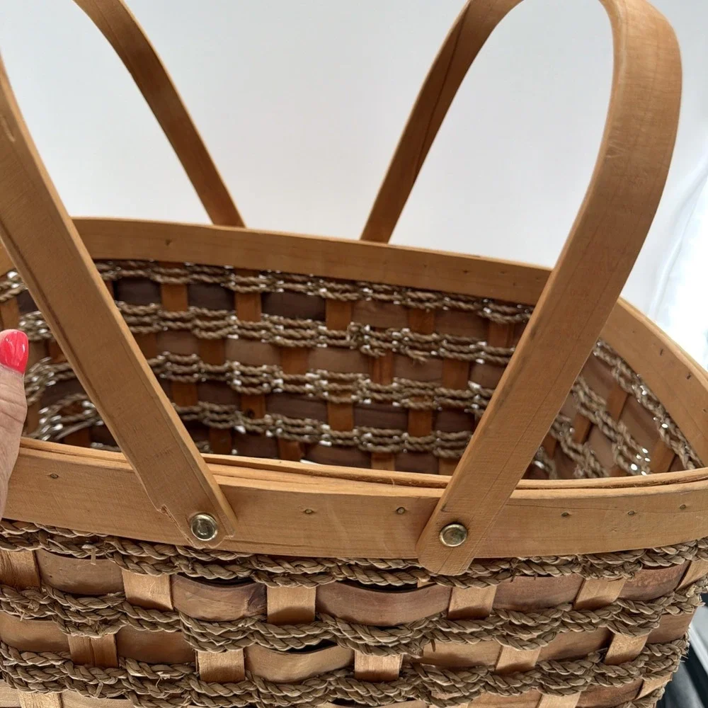 Wood Stair Step Basket Rustic Woven Cottage Farmhouse Storage Decorative